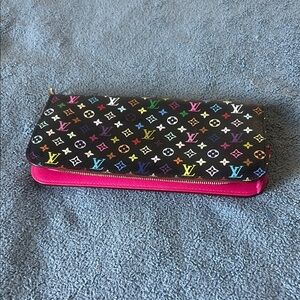 Louis Vuitton Black Multicolor Wallet with Pink Accents